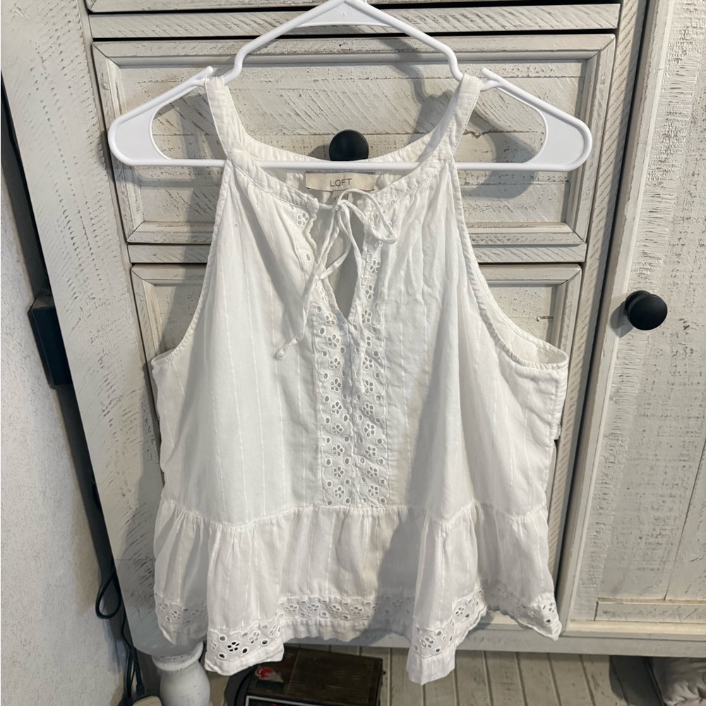 LOFT White Sleeveless Tie Front Blouse